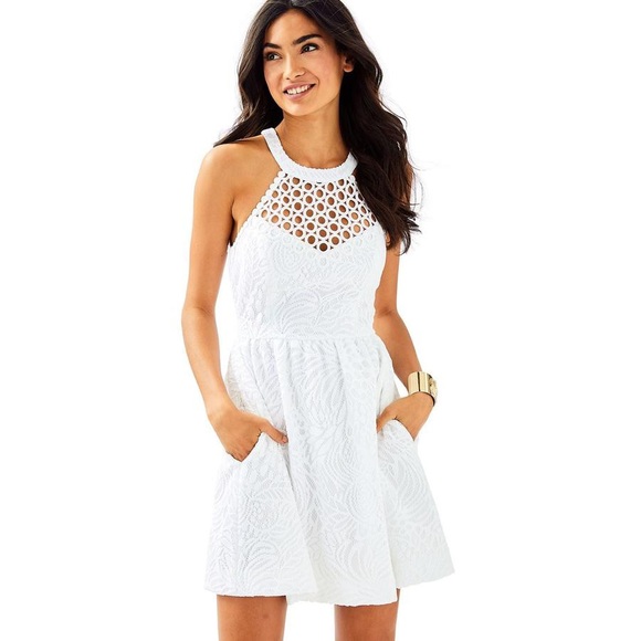 Kinley Dress in Resort White Tropical Fruit Lace - Picture 8 of 10